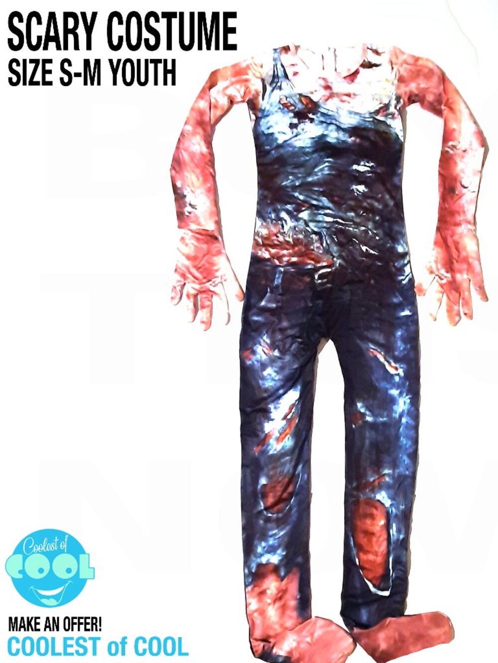 Scary Halloween Zombie Clown Monster Costume Size Small -Medium Youth bodysuit